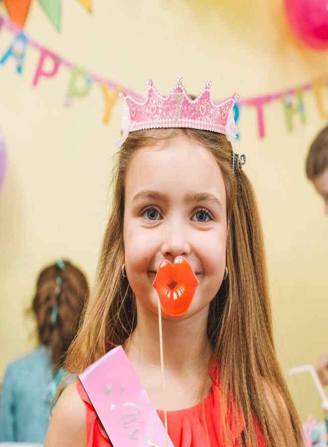 شاناكو هدايا عيد ميلاد شانكو للفتيات بعمر 7 سنوات: تاج ووشاح، زينة عيد الميلاد السابع، طقم فيونكة وردية اللون، هدية مثالية للحفلات، طقم تاج أميرة وعصابة رأس - Image 3